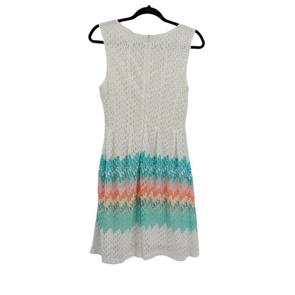 R&K Pastel Chevron Lace Overlay Sleeveless Scoop Tea Length Dress White Sz 10 - Picture 7 of 11